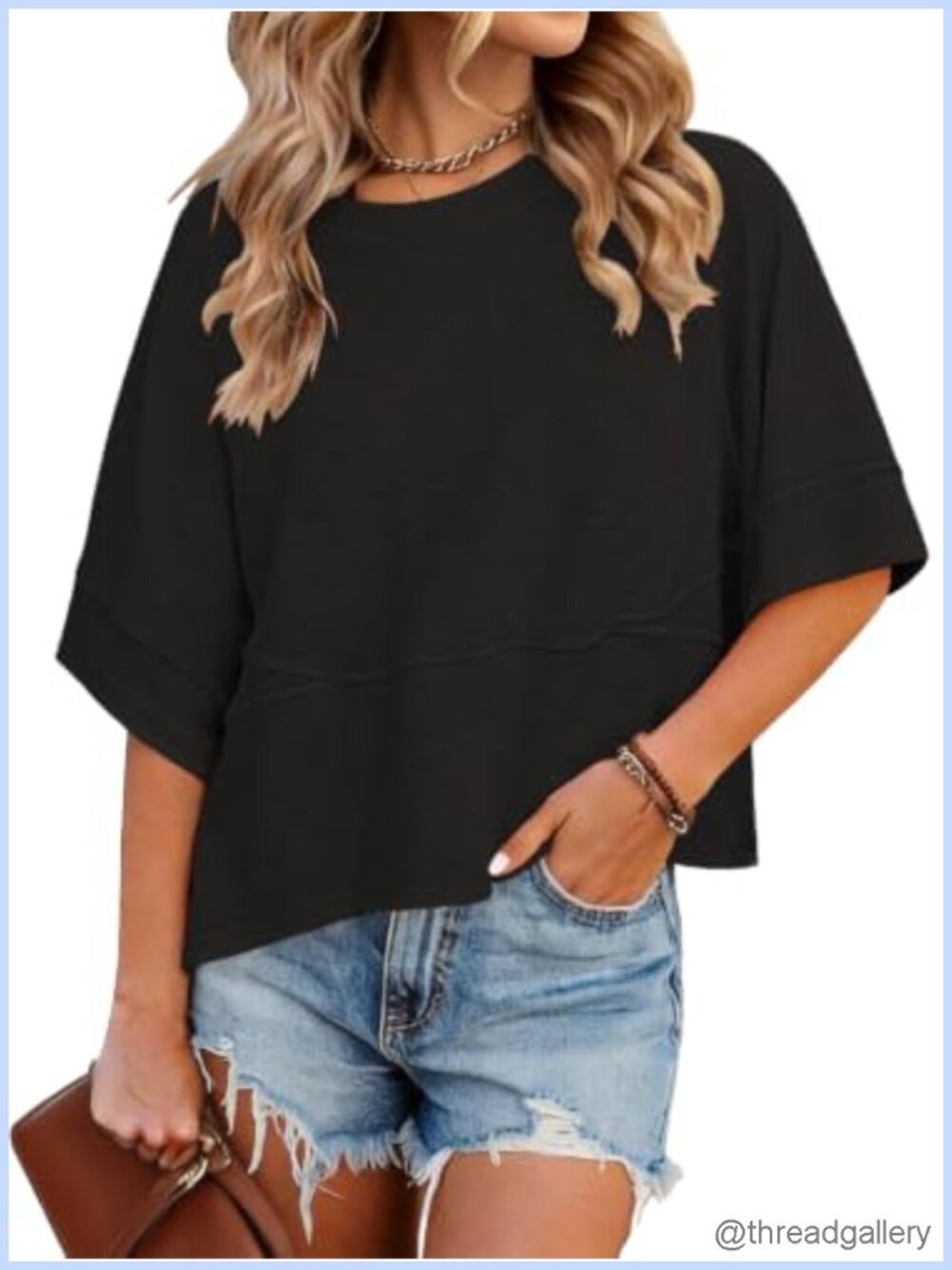 Womens Summer Tops Batwing Half Sleeve Loose Fit Casual Tee